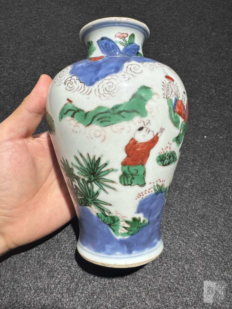 清康熙 青花五彩婴戏小罐 - 图5